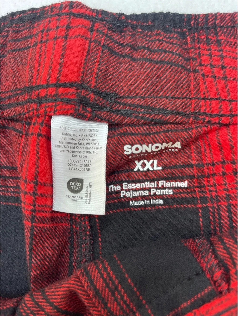 Sonoma XXL Red and Black Plaid Essential Flannel Pajama Pants